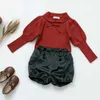 Pullover Spring Autumn Baby Kids Girls Puff Sleeve Pure Color Knit Sweater Bow 2021 Baby Kids Girls Pullover Sweaters Children's Clothes HKD230719