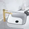 Bathroom Sink Faucets Brushed Gold Brass Deck Mounted Single Hole With Handle Cold And Mixed Washbasin Water Tap Faucet Rotate