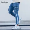 Samlona 2021 Novo Patchwork Jeans Stripe Moda Masculina Motcycle Demin Pant Multi-pocket Calças Slim Bottom Plus Size Men Men 295d
