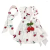 Hundkläder Pretty Pet Dress pälsboll Decoration Bomullsbröllop Cherry Print Cat Princess kjol med slips
