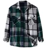 남성용 캐주얼 셔츠 남성용 플란넬 롱 슬리브 블라우스 캐주얼 격자 무늬 셔츠 가을 겨울 샤킷 스트리트웨어 오버 셔츠 주머니 230321