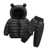 Płaszcz Down 1-6-letnia Baby Down Jackets 2022 Zimowe dzieci w dół Płaszcz Spodnie Snow Cuit Koreańskie różowe dziewczyny Down Warze Owewear L230625