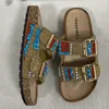 Sandalet retro etnik stil altın toka spot matkap dekoratif içi boş açık ayak parmağı terlikleri flip-aralıklar düz ayakkabılar chaussure femme 230417