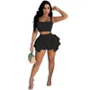 Designer Summer Survêtements Femmes Deux Pièces Ensembles Tenues Solides Sans Manches Crop Top Et Short À Volants Assortis Sportswear Fitness Vrac Vêtements En Gros 9500