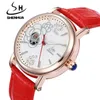 Relógios de pulso Shenhua Design de moda Flor Watch Women Women Mechanical Watches Leather Band Ladies automáticas