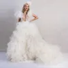 Off White Puffy Tulle Ball Gown Wedding Bridal Dress V Neck Tiere Tulle Bride Photography Dresses Backless Princess Vestido de Mariee