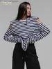 Damskie Krzyki Tees Clagive Fashion Black Striped damski koszulka 2023 Elegancka i unikalna O-Neck z długim rękawem T-shirt damskie ubranie uliczne Z230719