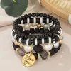 Multicouche Bohème Ethnique Perle Perles De Verre Bracelet Pour Femmes Filles Lettres Rondes Charme Élastique Corde Bracelet Bijoux