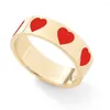 Anneaux de mariage couleur or bijoux de mode émail rouge coeur bande anneau empilable bandes de doigt complètes pour les femmes