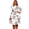 Casual Dresses Dashiki African 2023 Summer Women Lace Up Belt Floral Print Cake Skirt Slip Dress Elegant Long Sleeve High midje