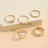 Bandringar Pearl Heart Rings Set Gold Color Hollow Rings for Women Metal Fashion Trendy Jewelry Hand Cessories J230719