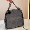 Stella McCartney Falabella Mini Tote Bag Woman Metallic Sliver Black Tiny Shopping Women Torebka Skórzana torba na ramię Crossbody