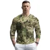 Maglietta a maniche lunghe mimetica da uomo Abbigliamento militare Caccia all'aperto O Collo Top oversize Escursionismo Campeggio Arrampicata Abbigliamento da uomo