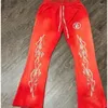 Men's Pants 2023 Studios Red Flare Extra Large Vintage Wash Print Drawstring Cotton Men Women1:1 Casual