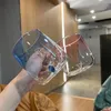 Copos de cor gradiente resistente ao calor fundo em forma de coração copo de água copo de água de alto valor transparente com alça caneca casal 230719
