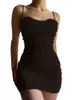 Casual Dresses Rhinestone Pearl Dress Sexig kvinnor ärmlös Mock Neck Zip Bodycon Tight Evening Party Y2K 2000s Clubwear