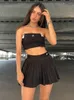 Skirts 2023 Casual White Mini Pleated Shorts Letter Print High Waisted Short Skirt Korean Preppy Style Summer Dance