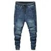 Jogging Broek Man Jeans Elastische Taille Trekkoord Blauw Ontspannen Tapered Herenmode Broek Mannen Oversized 42 065236V