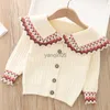 Pullover 2022 Mädchen Strickjacke Pullover Herbst und Herbst Mode Langarm Baumwolle Top Spitze Kragen Koreanischen Stil Kinder Kleinkind Pullover HKD230719