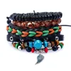 4 unids/set de pulsera trenzada de cuero Vintage para hombres y mujeres, pulsera de cadena ajustable, accesorios de joyería negros y marrones