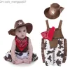 Kledingsets Babyjongen Halloween-kleding voor kinderen Denim 5-delige set Purim Activiteit Feestkleding Hoed Sjaal Overhemd Taille Jas Broeken Z230719