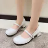 Dress Shoes Meotina Women Shoes High Heels Mary Janes Shoes Patent Leather Thick Heel Pumps Buckle Round Toe Female Footwear White Red 230719
