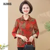 Women's Blouses XJXKS Fashion Lapel Seven-part Sleeve Tops Shirts 2023 Spring And Summer Autumn Loose Oversize Blouse