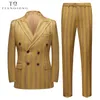 Costumes pour hommes Blazers Tian Qiong Costume décontracté pour hommes Robes de mariée pour hommes Grande taille Costume formel pour hommes à rayures jaunes S-6XL 230719