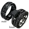 Cluster Rings Fashion Couple Women Black Heart Crystal CZ Set Men's Two Rows Stone Stainless Steel Ring Wedding Jewelry