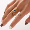 Band Rings Luxury 14K Gold Plated Stainless Steel Rings Finger Party Wedding Jewelry Wide Evil Eyes Rings Engagement Rings for Women J230719