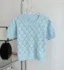 Pulls pour femmes élégant O cou à manches courtes diamants Argyle pull dame été couleur unie bouffée tricoté t-shirt