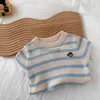 Pull Printemps École Style Garçon Enfants Pull Tricoté À Rayures Enfant Fille Broderie Ours À Manches Longues Tops Bébé Casual Pull Chemises HKD230719