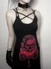 Vestidos casuais meio escuro gótico rock punk vestido feminino gravata borboleta caveira picante menina Y2K invertida cruz coroa estilo alça pano retrô