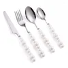 Dinnerware Sets Upscale Stainless Steel Cutlery Set With Ceramic Pearl Handle Dining Spoon Fork Knife Travel Flatware Portable