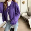 Women's Knits TingYiLi Short Sweater Cardigan Autumn Winter Warm Sweaters Female Korean Style Ladies Purple Beige Khaki