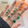 Band Ringen Zakol Mode Groene Zirconia Ringen Voor Vrouwen Geometrie Crystal Ring Party Vrouwelijke Sieraden J230719