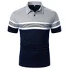 Polos Men Men krótkie koszulę polo Casual Top Contrast Design Dekoracja pasiastej wstążki Summer Fashion 230718