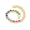 rainbow colorful mini love hearts zircon Bracelet Women Men hip hop Iced Out Bling Cubic Zirconia Couple Jewelry Gift