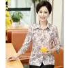 Women's Blouses Middle Age Women Blouse Summer Casual Fashion Mother Three Quarter Sleeves Shirt Print Cardigan Blusa Feminina Tops 5XL W961