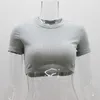 Women's T Shirts Summer Short Sleeve Slim Fit Ribbed T-shirt Women's Sexy Open Umbilical Round Neck Short Top