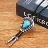 Bolo Ties Western cowboy zinc alloy special-shaped point natural turquoise leather rope men's bolo tie 230719