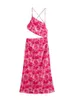 Urban Sexy Dresses 2023 Summer Women Mantel Print Dress Hollow Out Spaghetti Strap Female Diagonal Collar Full Length Slim 230719