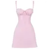 Sukienki swobodne 2023 żona Summer Pink Sukienka Spaghetti Pasek Sznurowany w skrzyni Linia Mini High Street Wyjdź na wakacje wygodne