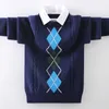 Pulôver masculino de algodão para uniforme escolar outono/inverno infantil gola dobrável pulôver quente para crianças 6 8 10 12 14 15 anos de uso HKD230719