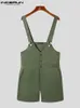 Herrbyxor incerun män rompers solid färgknappfickor streetwear casual suspender jumpsuits 2023 sommarband overaller plus storlek 230718