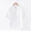 Camicie casual da uomo Camicia traspirante in tessuto di lino da uomo in stile giapponese a maniche corte Oneck abbigliamento casual top 230718