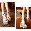 Femmes d'été wdhkun 87b4f pour femmes coins de femmes coins multicoles patchwork Peep toe chaussures romaines sandales talons hauts 230718