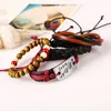 Link Bracelets Fashion Jewelry For Women Leather 1 Set Wood Beads Love Alloy Charms Wax Cord Braided Couple & Bangles