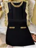 Casual Dresses HIGH STREET Est 2023 Fashion Stylish Designer Women's Round Neck Gold Beaded Sequins Sleeveless Dress