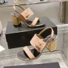 2023 Tasarımcı Lüks Saf Saf Renk Süper Yüksek Topuklu Sandallar Kadınlar% 100 Deri Çizgi Kayışı Moda Podyum Ayakkabıları Lady Seksi Tıknaz Topuklar Hollow Open Toe Sandal